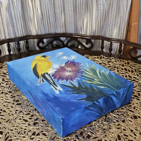 Vintage Painting of Yellow Bird on Flowers Wall Art, Home Decor - Picture 4 of 9